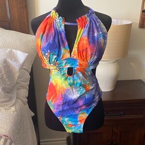 SHEIN Multicolor Tie-Dye One Piece Swimsuit